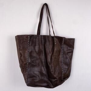 Calleen Cordero Dannie Plaid and Studded Suede Leather Tote in Chocolate Brown